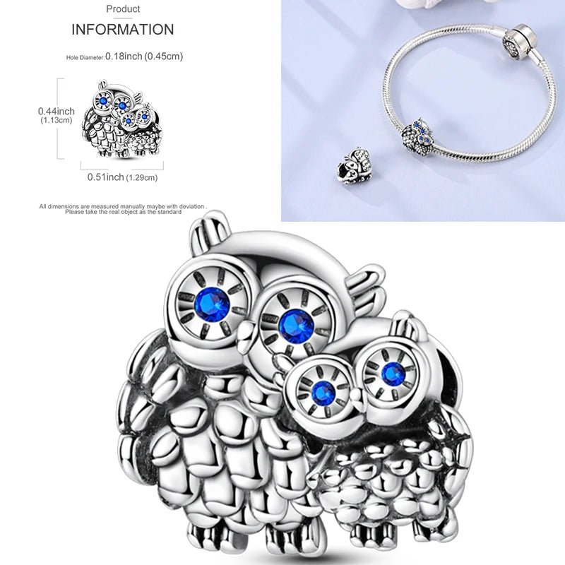Vogel Charm Anhänger 925 Sterling Silber – Eule, Papagei & Flamingo mit Zirkonia für Bettelarmband - CharmsLuv