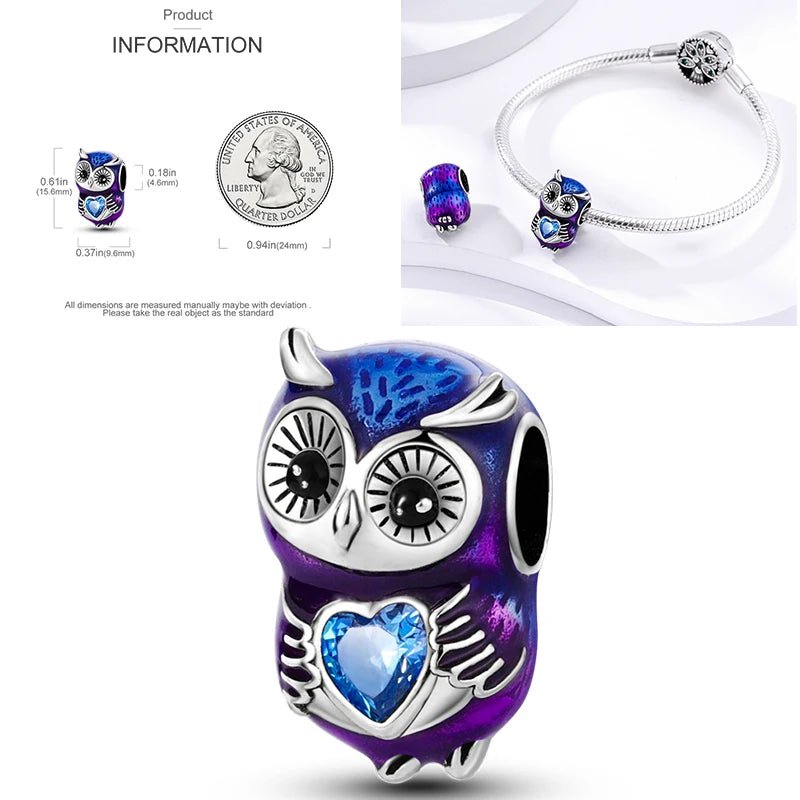Vogel Charm Anhänger 925 Sterling Silber – Eule, Papagei & Flamingo mit Zirkonia für Bettelarmband - CharmsLuv