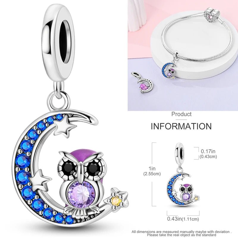 Vogel Charm Anhänger 925 Sterling Silber – Eule, Papagei & Flamingo mit Zirkonia für Bettelarmband - CharmsLuv
