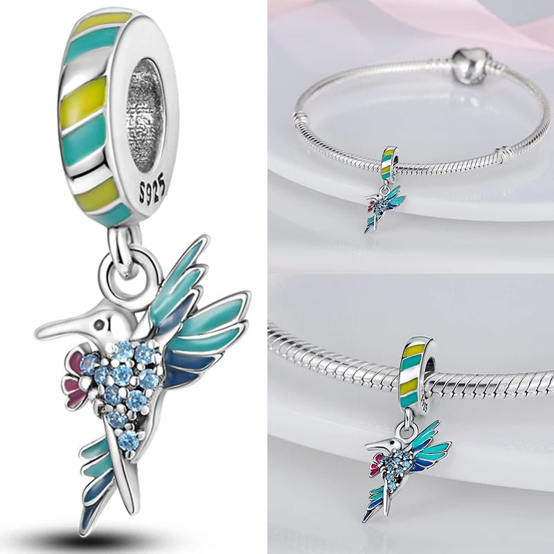 Vogel Charm Anhänger 925 Sterling Silber – Eule, Papagei & Flamingo mit Zirkonia für Bettelarmband - CharmsLuv