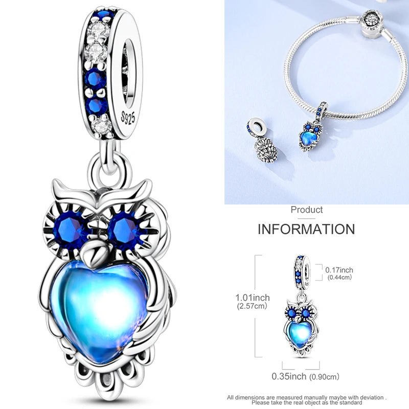 Vogel Charm Anhänger 925 Sterling Silber – Eule, Papagei & Flamingo mit Zirkonia für Bettelarmband - CharmsLuv