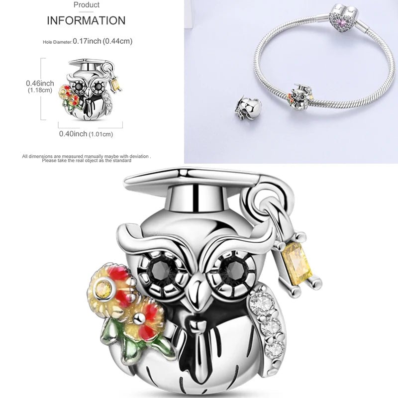 Vogel Charm Anhänger 925 Sterling Silber – Eule, Papagei & Flamingo mit Zirkonia für Bettelarmband - CharmsLuv