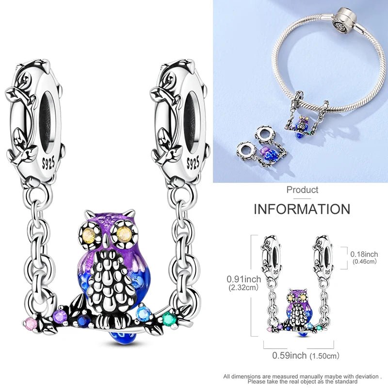 Vogel Charm Anhänger 925 Sterling Silber – Eule, Papagei & Flamingo mit Zirkonia für Bettelarmband - CharmsLuv