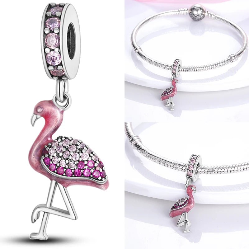 Vogel Charm Anhänger 925 Sterling Silber – Eule, Papagei & Flamingo mit Zirkonia für Bettelarmband - CharmsLuv
