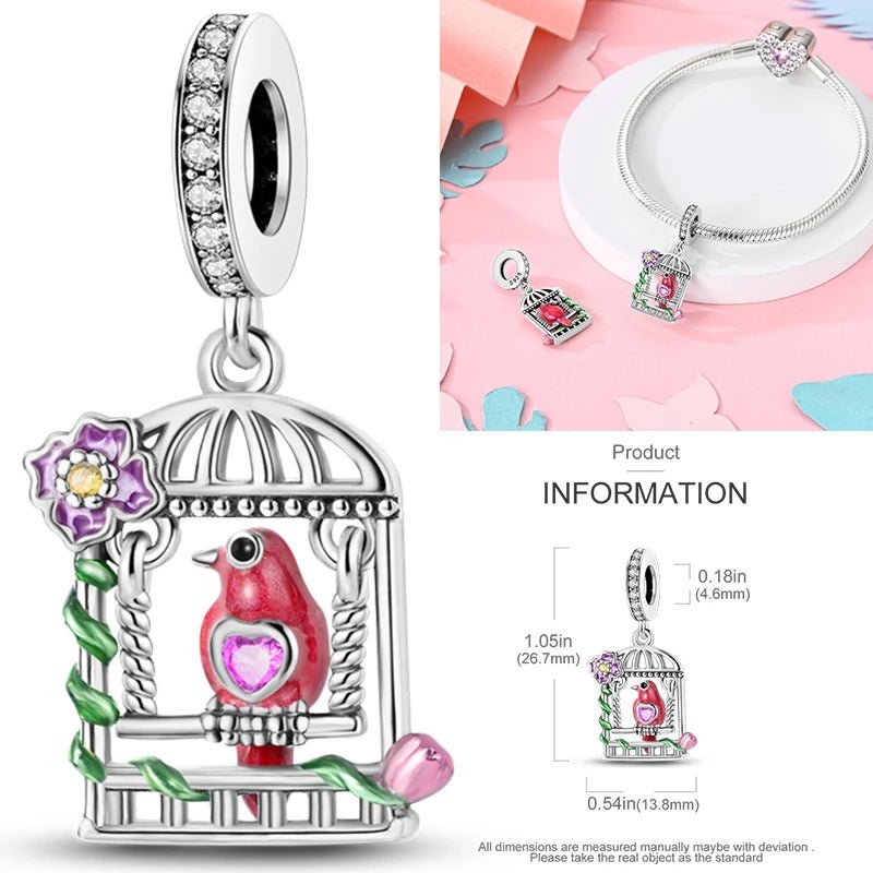 Vogel Charm Anhänger 925 Sterling Silber – Eule, Papagei & Flamingo mit Zirkonia für Bettelarmband - CharmsLuv
