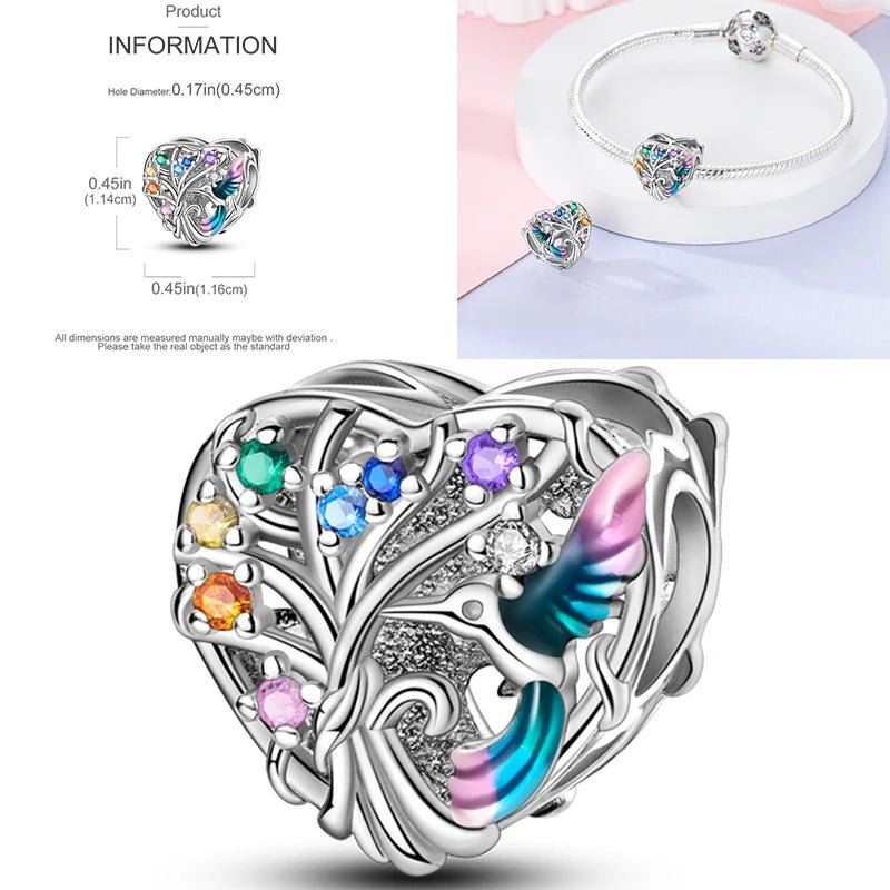Vogel Charm Anhänger 925 Sterling Silber – Eule, Papagei & Flamingo mit Zirkonia für Bettelarmband - CharmsLuv