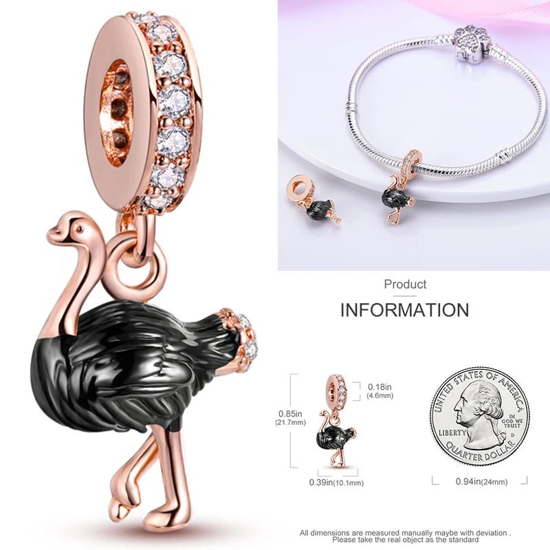 Vogel Charm Anhänger 925 Sterling Silber – Eule, Papagei & Flamingo mit Zirkonia für Bettelarmband - CharmsLuv