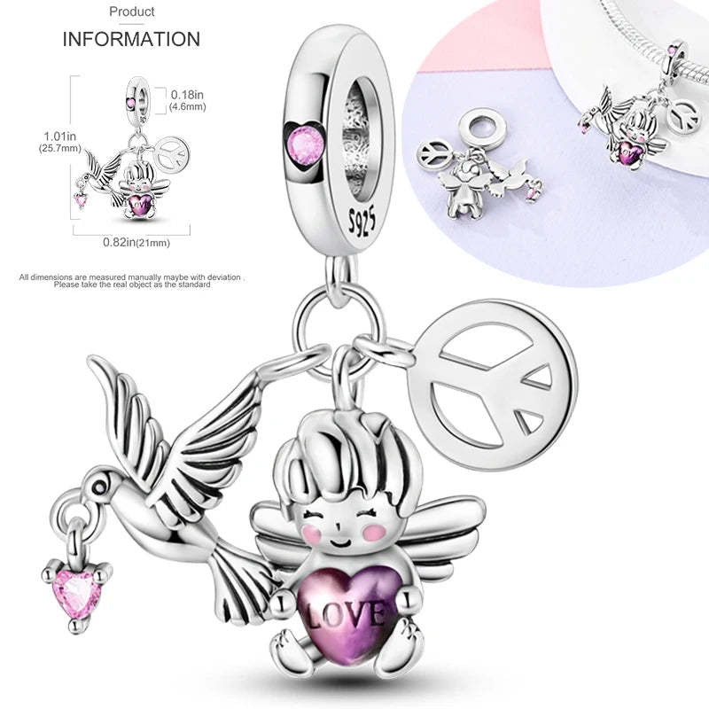 Vogel Charm Anhänger 925 Sterling Silber – Eule, Papagei & Flamingo mit Zirkonia für Bettelarmband - CharmsLuv