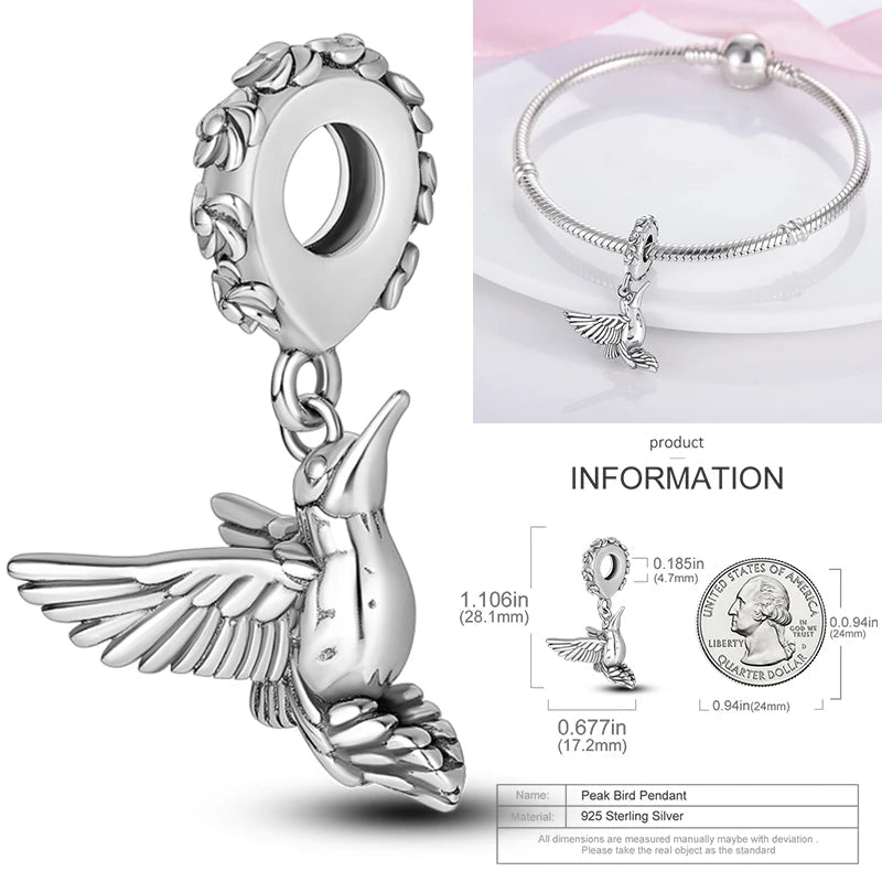 Vogel Charm Anhänger 925 Sterling Silber – Eule, Papagei & Flamingo mit Zirkonia für Bettelarmband - CharmsLuv
