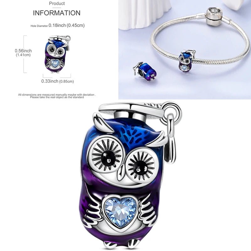 Vogel Charm Anhänger 925 Sterling Silber – Eule, Papagei & Flamingo mit Zirkonia für Bettelarmband - CharmsLuv
