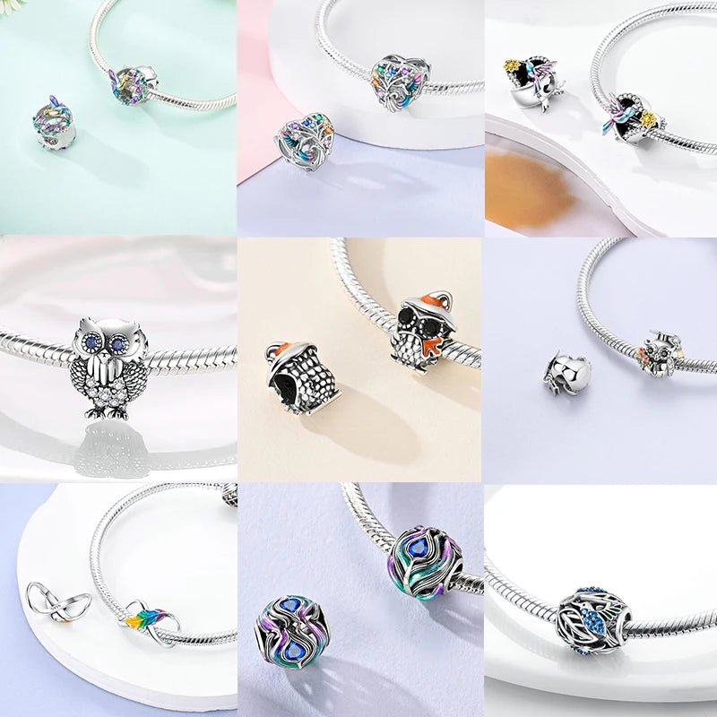 Vogel Charm Anhänger 925 Sterling Silber – Eule, Papagei & Flamingo mit Zirkonia für Bettelarmband - CharmsLuv