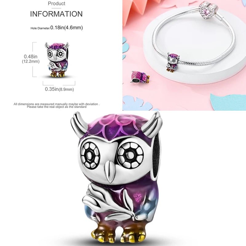Vogel Charm Anhänger 925 Sterling Silber – Eule, Papagei & Flamingo mit Zirkonia für Bettelarmband - CharmsLuv