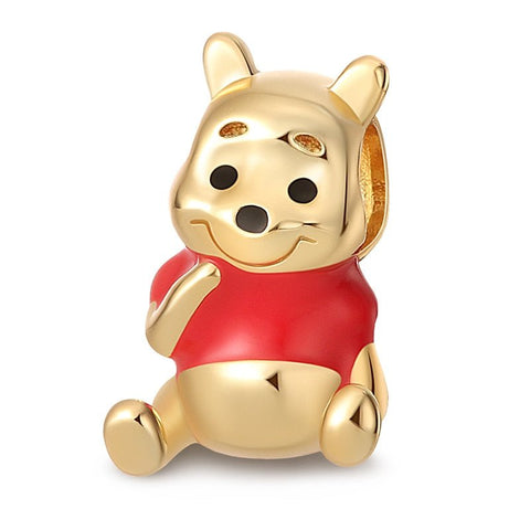 Winnie Pooh Bären Charm 925 Sterling Silber – Süßer Anhänger mit rotem Shirt für Bettelarmband - CharmsLuv